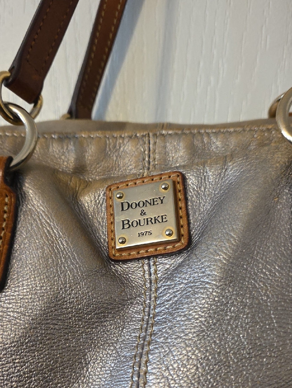 Dooney & Bourke Metallic Silver Leather Tote Bag - Picture 2 of 5